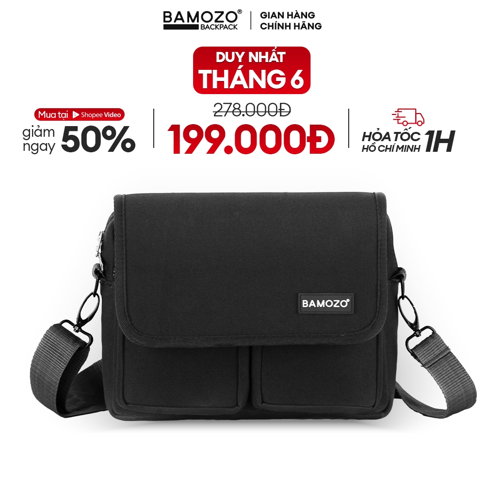 Túi đeo chéo nam Bamozo nhiều ngăn chống nước, Cặp đeo chéo đi chơi đi học chất liệu Canvas Polyester 1000D cao cấp
