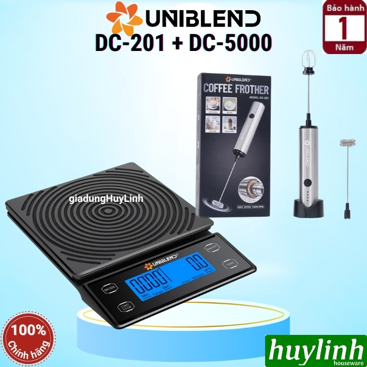 Combo Máy đánh bọt cà phê và cân điện tử nhà bếp Uniblend [DC-201 và DC-5000]