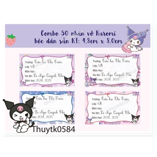 combo 50 nhãn vở và 149 sticker kuromi in giấy đề can bóc dán tiện lợi