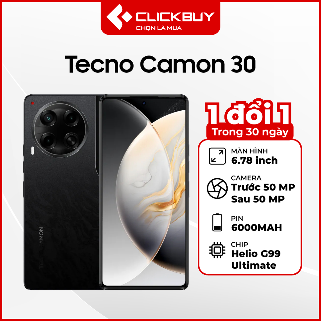 Điện thoại TECNO Camon 30 - thiết kế hiện đại, 6.78 inch, pin 5000mAh