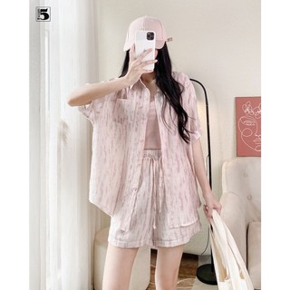 Set bộ nữ Twentyfive gồm áo sơ mi ngắn tay kèm áo 2 dây và quần short cạp chun 5940