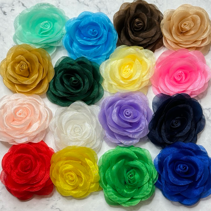 Hoa Hồng Voan Cài Áo Sang Trọng Quý Phái 2 Màu 6,5cm /8,5cm