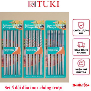 Set 5 đôi đũa inox chống trượt - siêu bền, tiện dụng