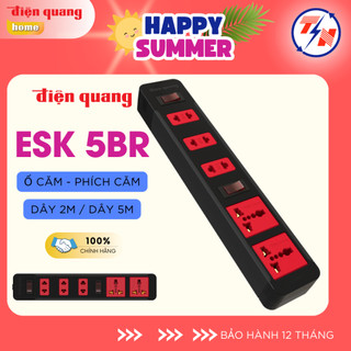 Ổ cắm Điện Quang ECO ĐQ ESK 5BR (5 lỗ kết hợp, 2 công tắc an toàn, màu đen đỏ) Bảo hành 12 tháng