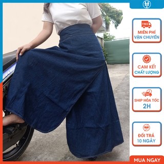 Váy chống nắng xẻ tà jean trơn cao cấp vải cotton dày dặn có túi và nút bấm chân JHTX06 H&T FASHION