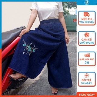 Váy chống nắng xẻ tà đa năng vải jean dày dặn thêu hoa thạch thảo có nút bấm chân JHTX08 H&T FASHION