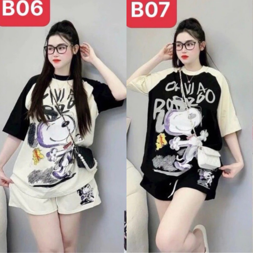 Set bộ đùi mặc nhà rẻ đẹp mùa hè chất thun cotton bộ đùi nữ bộ quần áo nữ 3 SIZE 45-75KG bigsize in chuột ok | BigBuy360 - bigbuy360.vn