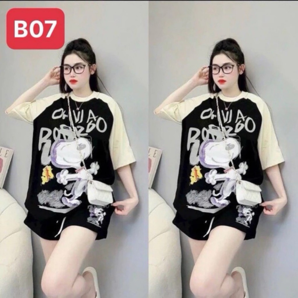 Set bộ đùi mặc nhà rẻ đẹp mùa hè chất thun cotton bộ đùi nữ bộ quần áo nữ 3 SIZE 45-75KG bigsize in chuột ok | BigBuy360 - bigbuy360.vn