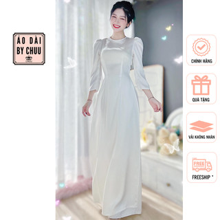 Áo dài trắng, áo dài học sinh tay phồng cổ tròn không kèm quần CHUU AD8022-T