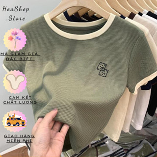  Áo Baby Tee Áo Thun Nữ Thêu Hình Xúc Xắc Vải Cotton Tổ Ong Thoáng Mát 