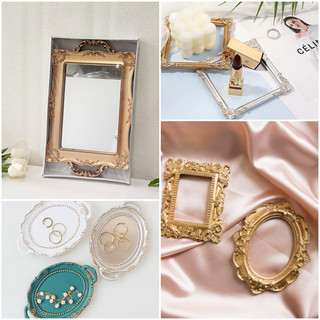 Khay gương, khung ảnh mạ vàng. Phụ kiện chụp ảnh sản phẩm nail, trang sức, mỹ phẩm sang trọng.