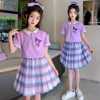   Hàng Có Sẵn Set váy cho bé gái 5-15 tuổi bộ váy sọc xếp ly phối áo polo cho bé gái đi học đi chơi xinh xỉu 