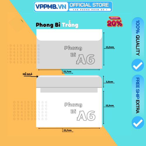 100 chiếc Phong bì trắng A6 có keo dán