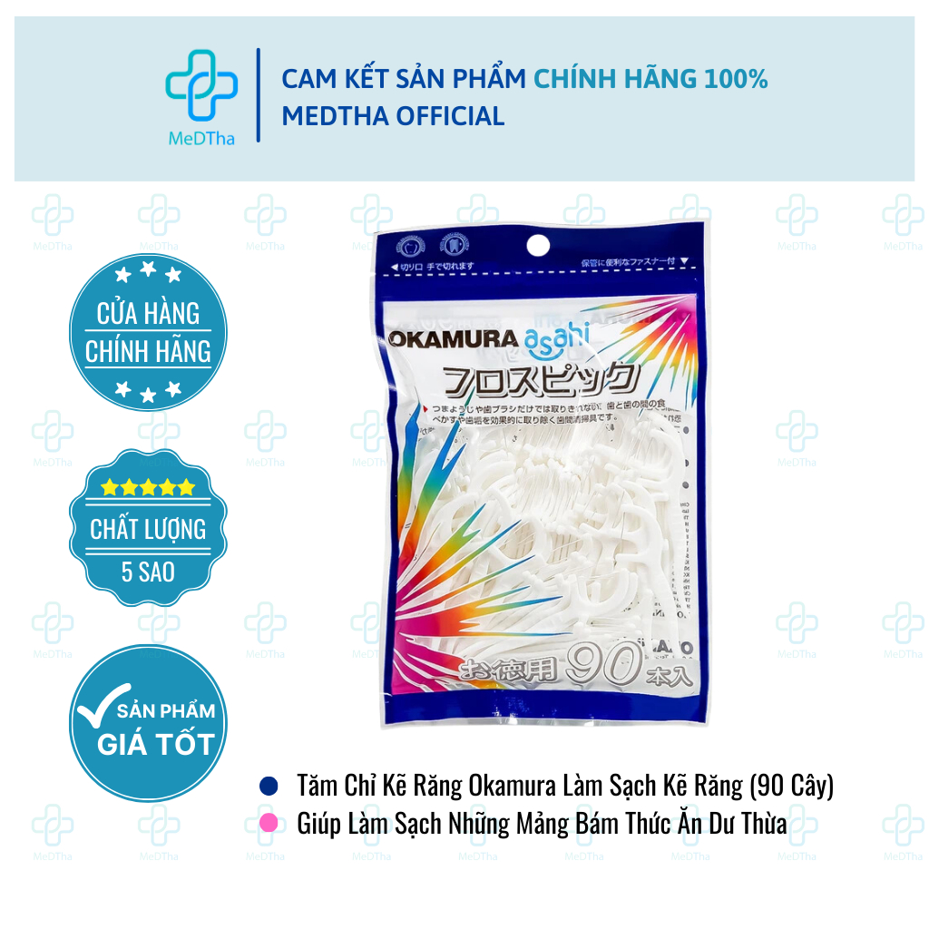 Tăm Chỉ Nha Khoa Okamura - Chỉ Nha Khoa, Vệ Sinh Răng Miệng, Tăm Xỉa Răng (90 Cây)