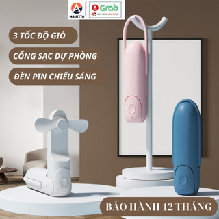 Quạt Mini Cầm Tay Gấp Gọn 3 Tốc Độ Gió, Tích Hợp Sạc Dự Phòng, Đèn Pin Chiếu Sáng, BH 12TH NA1KYTA