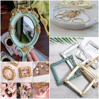 (SANG TRỌNG) Gương cầm tay/ Khay gương/ Khay Đựng Trang Sức/ Khung ảnh Cổ Điển Màu Vàng Gold Đẹp Mắt