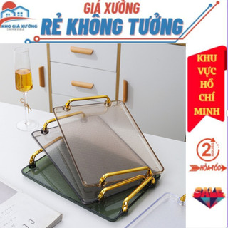 Khay úp cốc ly sang trọng viền vàng, khay trà nhựa Mica cao cấp chịu nhiệt trong suốt hình chữ nhật