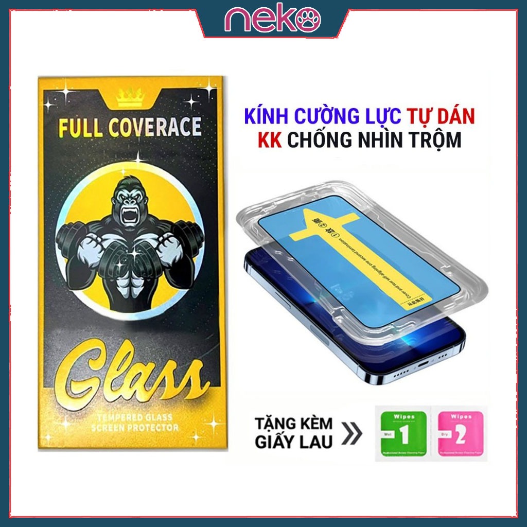 Kính Cường Lực Iphone Chống Nhìn Trộm Kèm Khung Tự Dán Đóng Hộp Vàng Cao Cấp [Kk Hộp Vàng]