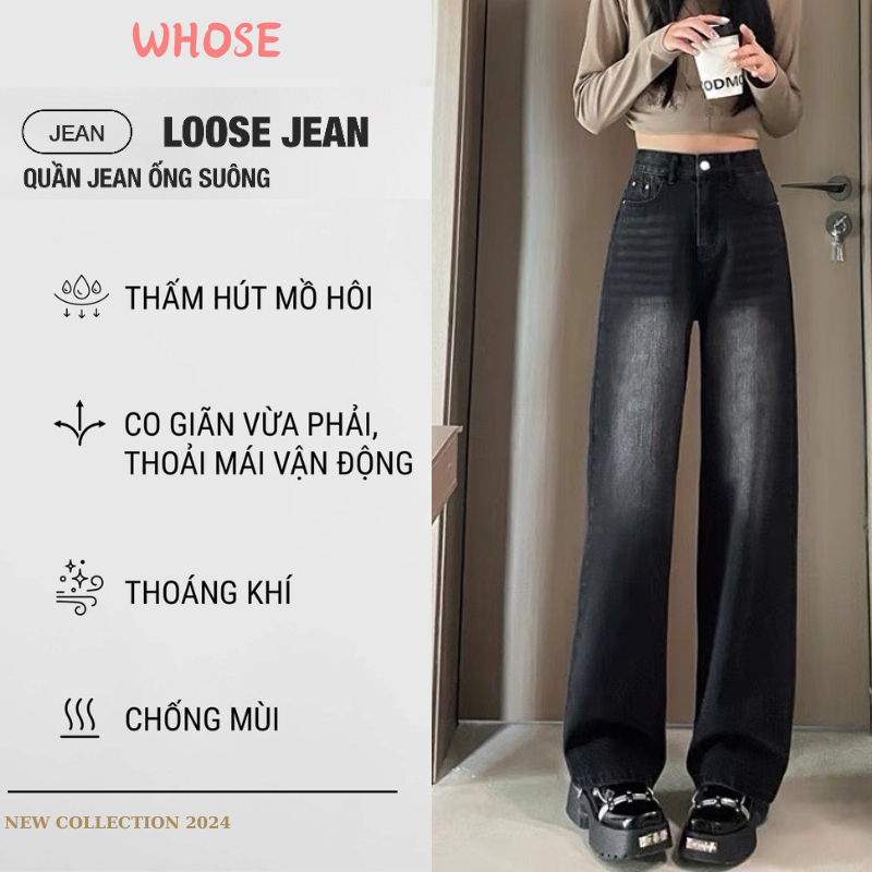 Quần jeans wash nữ WHOSE dáng ống suông rộng lưng cao màu xanh xám SMOKE V2 CẠP CAO phong cách RETRO 2024 | BigBuy360 - bigbuy360.vn