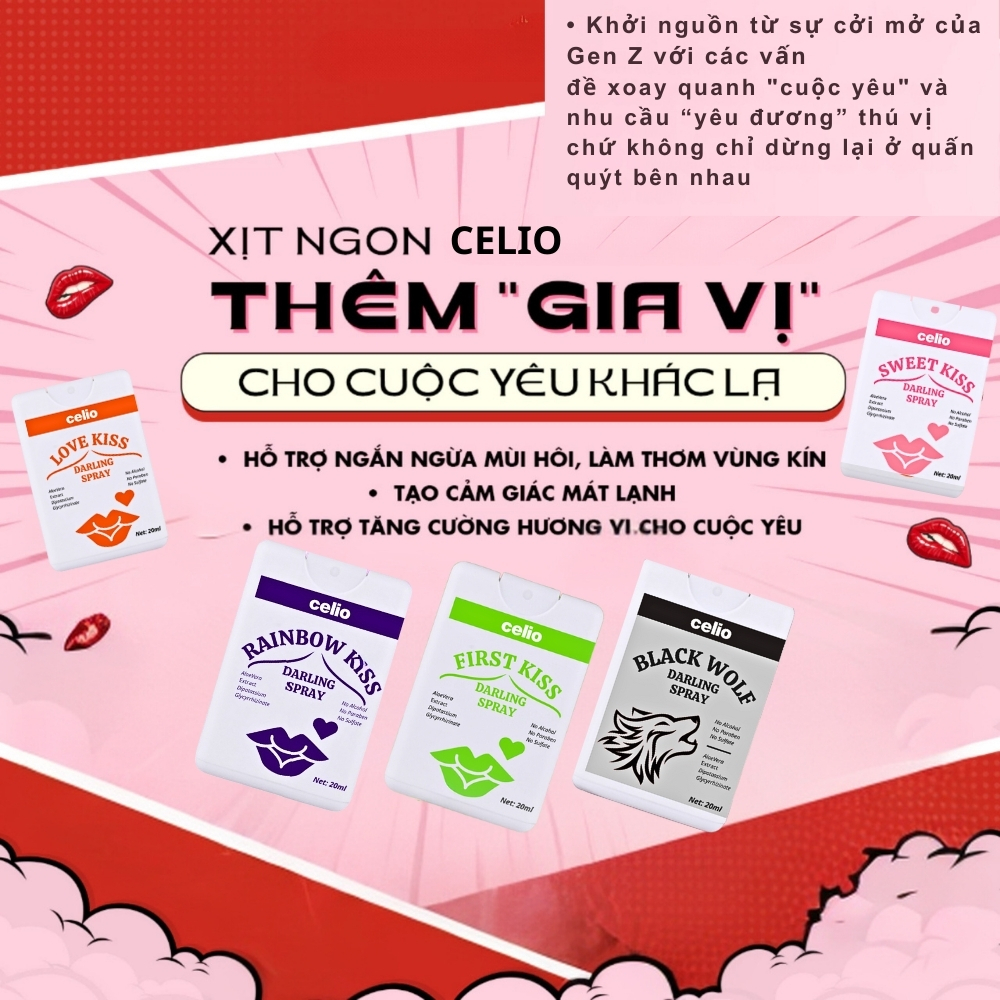 Xịt Hôn Vùng Kín Celio 20ml Bình Xịt Ngon Oral Hỗ Trợ Tình Yêu Khử Mùi Bikini Bím Bim Bim Cô Bé Cậu Nhỏ Nam Nữ Thơm Lâu