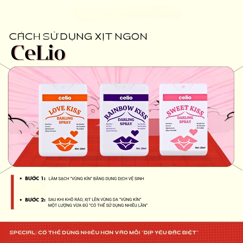 Xịt Hôn Vùng Kín Celio 20ml Bình Xịt Ngon Oral Hỗ Trợ Tình Yêu Khử Mùi Bikini Bím Bim Bim Cô Bé Cậu Nhỏ Nam Nữ Thơm Lâu