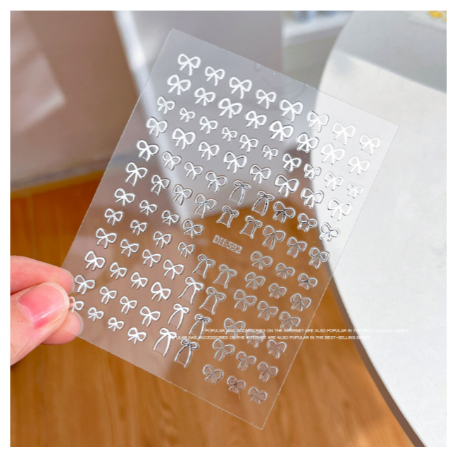 sticker nơ bạc trang trí móng mã mới a