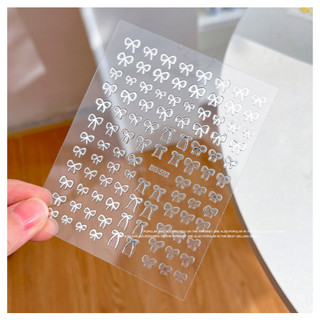 Sticker nơ bạc trang trí móng mã mới a