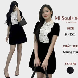 Đầm Nhung Cộc Tay Thiết Kế Ngực Phối MiSoul, Đầm Nhung Cổ Phối Sang Trọng MiSoul 220