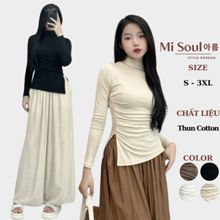 Áo Giữ Nhiệt Dài Tay Nữ Cổ 3 Phân Nhúm Sườn Xẻ Tà BigSize MiSoul, Áo Thu Đông Cổ 3 Phân Dáng Form Ôm Body 222