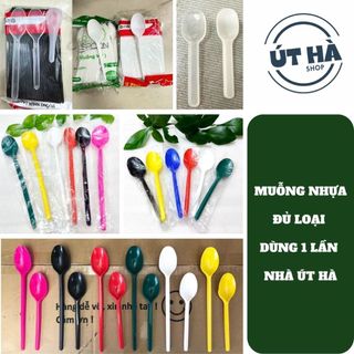 100 muỗng/ thìa nhựa dùng 1 lần 15cm/20cm, muỗng bọc opp đủ màu, muỗng trà sữa, muỗng xôi, yaua, muỗng ăn cơm,..