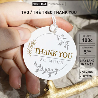 100 Tag / Thẻ Treo Giấy Vân Hoa Xám Bạc Trang Nhã Thank You So Much Tròn 5cm