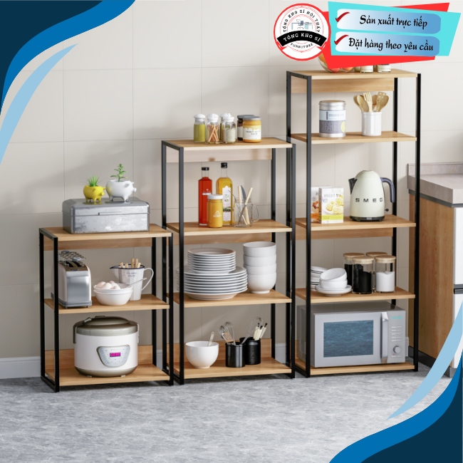 Kệ bếp đa năng KLVS , kệ để lò vi sóng 3 4 5 tầng khung sắt mặt gỗ chắc chắn đa năng tiết kiệm diện tích | BigBuy360 - bigbuy360.vn