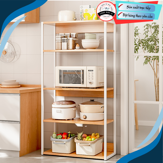 Kệ bếp đa năng KLVS , kệ để lò vi sóng 3 4 5 tầng khung sắt mặt gỗ chắc chắn đa năng tiết kiệm diện tích | BigBuy360 - bigbuy360.vn