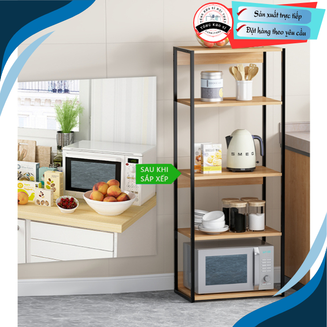 Kệ bếp đa năng KLVS , kệ để lò vi sóng 3 4 5 tầng khung sắt mặt gỗ chắc chắn đa năng tiết kiệm diện tích | BigBuy360 - bigbuy360.vn