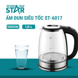 Ấm Siêu Tốc, Ấm đun nước WINNING STAR ST-6017, ST-6011 bằng thủy tinh 1,8L, An toàn, Chịu nhiệt