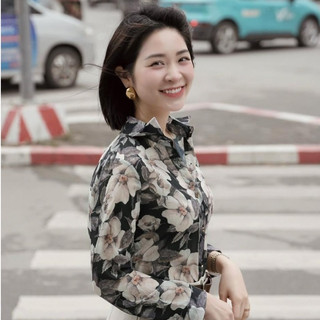 Áo sơ mi lụa nữ, sơ mi công sở họa tiết mới sang sịn, sơ mi hiện đại trẻ trung nữ, sơ mi họa tiết hoa sang trọng HLstore