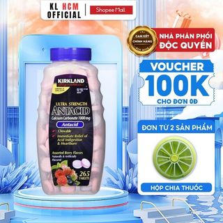 Giảm đau dạ dày Kirkland Ultra Strength Antacid Calcium Carbonate 1000mg 265 viên hỗ trợ dạ dày, tiêu hóa, giảm đầy hơi