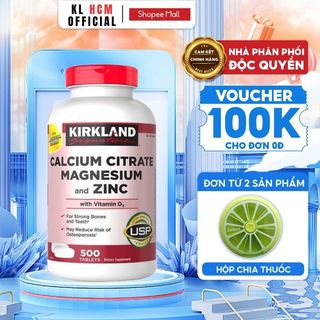 Canxi hữu cơ canxi, magie, kẽm Calcium Citrate Magnesium And Zinc 500mg 500 viên Kirkland Signature giúp xương chắc khỏe