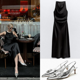 Đầm lụa satin cổ đỗ xuất zr