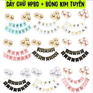 (Tặng Bóng Kim Tuyến) Dây cờ ánh kim treo sinh nhật Happy Birthday bằng giấy cao 20cm nhiều màu sắc tùy chọn
