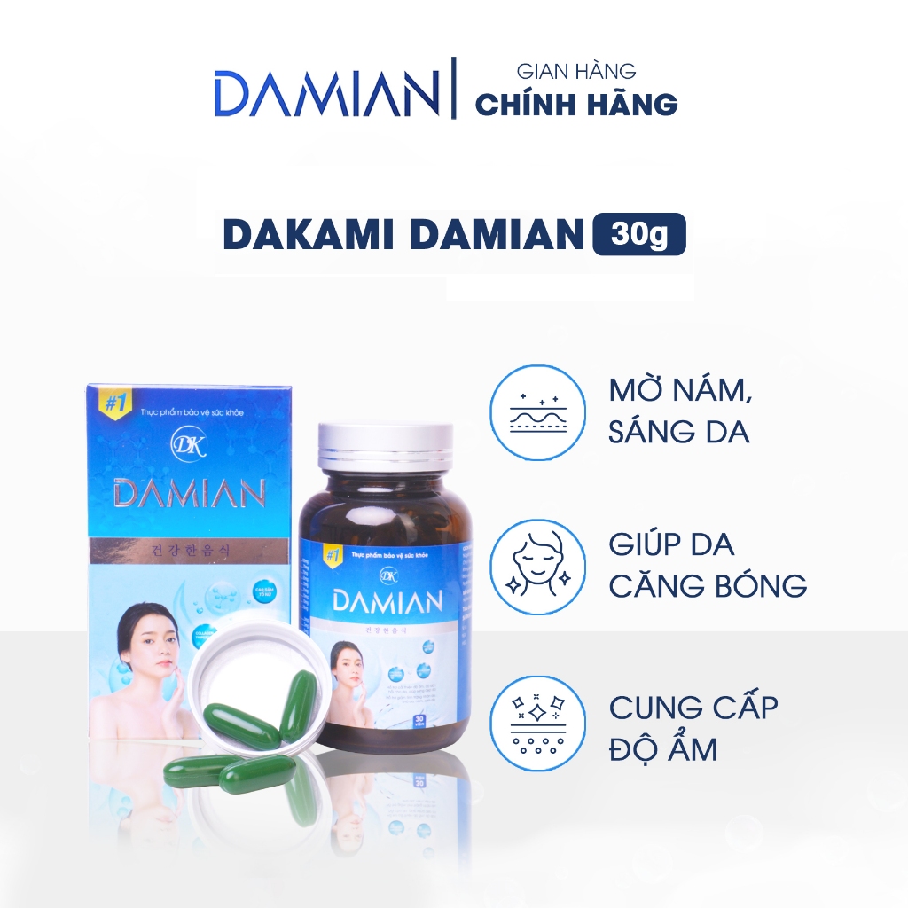 Viên Uống Trắng Da Damian Chứa Glutathione Giúp Trắng Da, Căng Bóng, Mờ Thâm Nám, Tàn Nhang, Sau 1 Liệu Trình