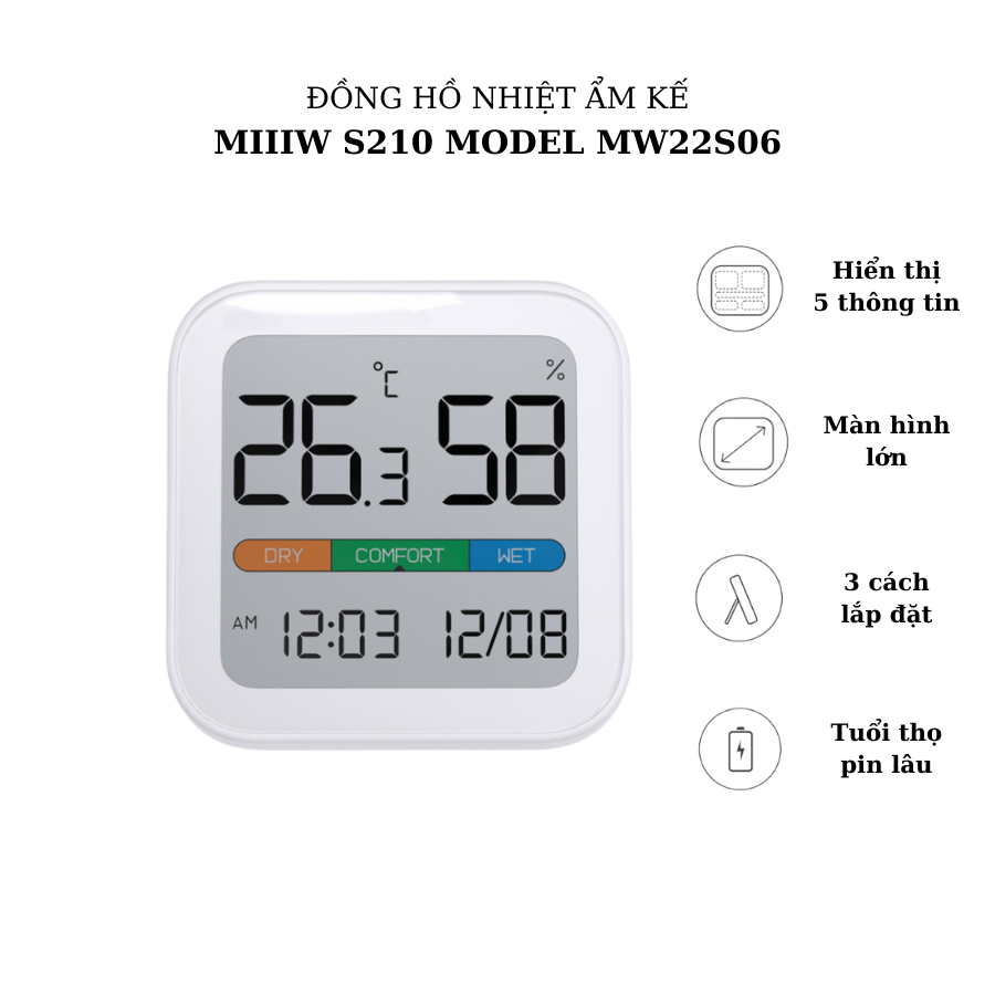 Đồng hồ tích hợp nhiệt ẩm kế Xiaomi MIIIW S210 model MW22S06, MIIIW S200 MWTH02 - Bảo hành 3 tháng - Shop Mi YouPin Mall