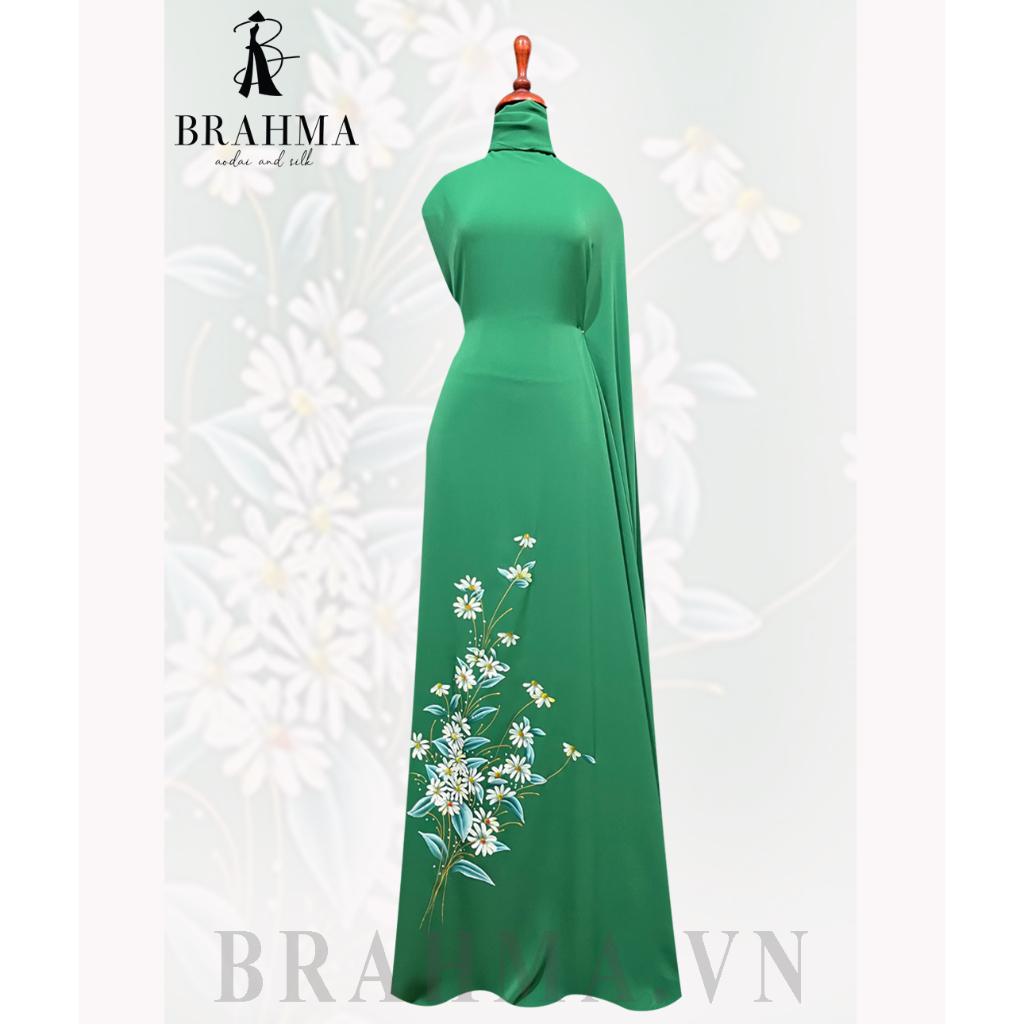vải áo dài vẽ hoa cúc họa mi - Thời trang thiết kế Brahma [ mẫu mới ]