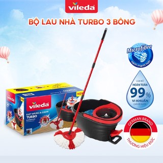 [162657] Cây lau nhà VILEDA Turbo Easy Wring&Clean đầu lau tam giác, xô giặt quay bằng chân, thêm 2 bông lau