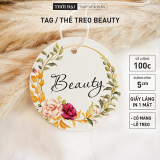 100 Tag / Thẻ Treo Giấy Dạng Tròn "Beauty" Treo Quà Tặng, Mĩ Phẩm, Thời Trang