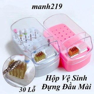 Hộp vệ sinh đầu mài, hộp đựng đầu mài móng 30 lỗ kèm bàn chải vệ sinh nail