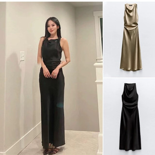 ĐẦM LỤA SATIN CỔ ĐỖ XUẤT ZR