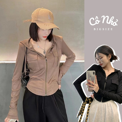 Áo Khoác Nữ Bigsize Vạt Bầu Che Bụng Tay Dài Có Nón Đi Nắng Vải Thun Gân Co Giãn G18