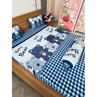 Bộ ga thun hàn quốc 4 món GẤU BEAR 3 MÀU (áo ôm cột dây)