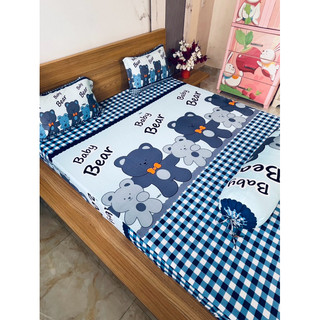 Bộ ga thun hàn quốc 4 món GẤU BEAR 3 MÀU (áo ôm cột dây)